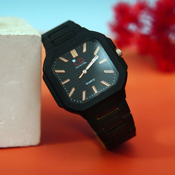 Stainless Black Band Quartz Wrist Watch Black CD Collection Turntable Dial Men