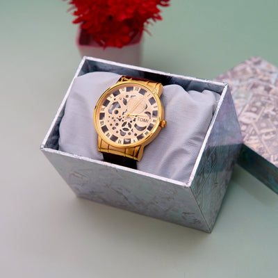 Brown Leather Tomi Watch With Box for Men