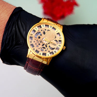 Brown Leather Tomi Watch With Box for Men