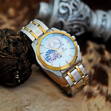 Rolex Luxury Quartz Watch - Gold & Silver Stainless Steel Chain -Rolex Men’s Elegant Quartz Watch - Dual-Tone Design