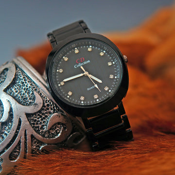 Stainless black OVAL Band Quartz Wrist Watch Black OVAL CD Collection Turntable Dial Men