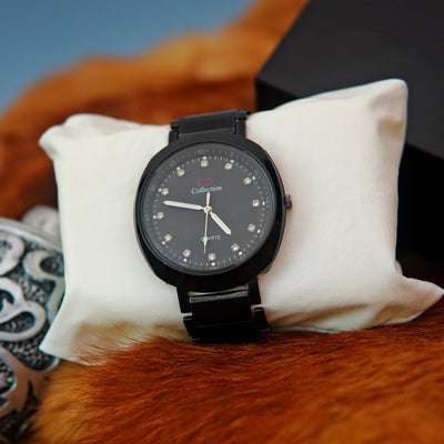 Stainless black OVAL Band Quartz Wrist Watch Black OVAL CD Collection Turntable Dial Men